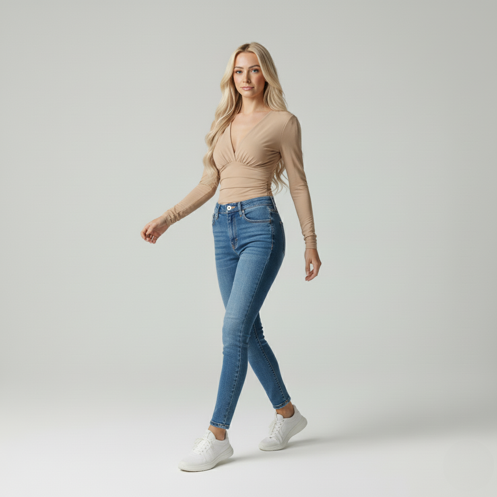 Emora Nova - Elegante Dames Blouse met V-hals en Pofmouwen