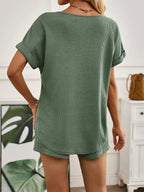 Emora Nova - Dames Loungewear Set met V-hals en Short - Comfortabel Wafelknit