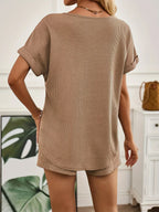 Emora Nova - Dames Loungewear Set met V-hals en Short - Comfortabel Wafelknit