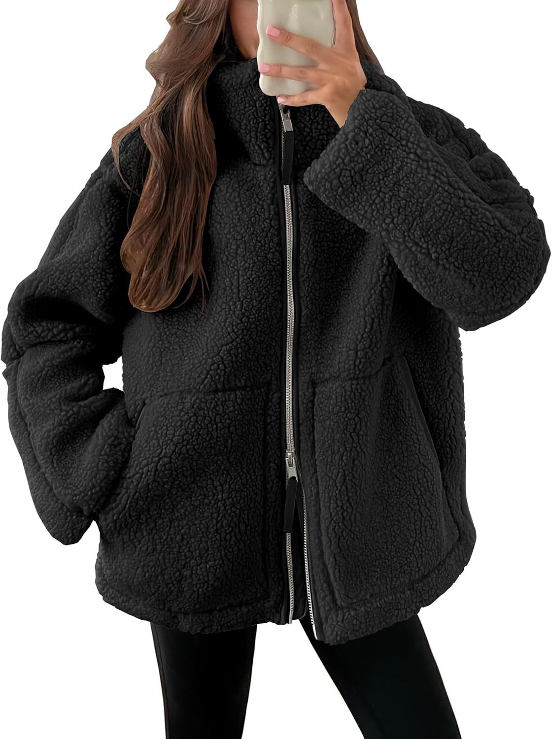 Oversized Fleece Jack met Hoge Kraag