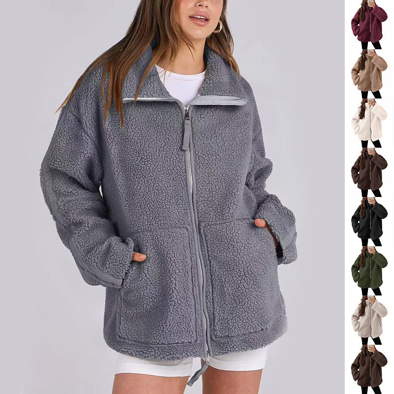 Oversized Fleece Jack met Hoge Kraag