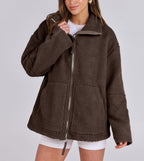 Oversized Fleece Jack met Hoge Kraag