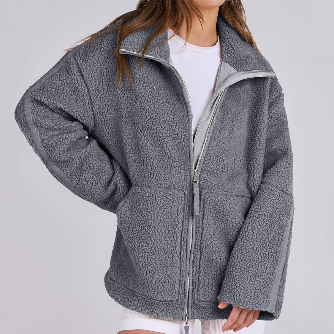 Oversized Fleece Jack met Hoge Kraag
