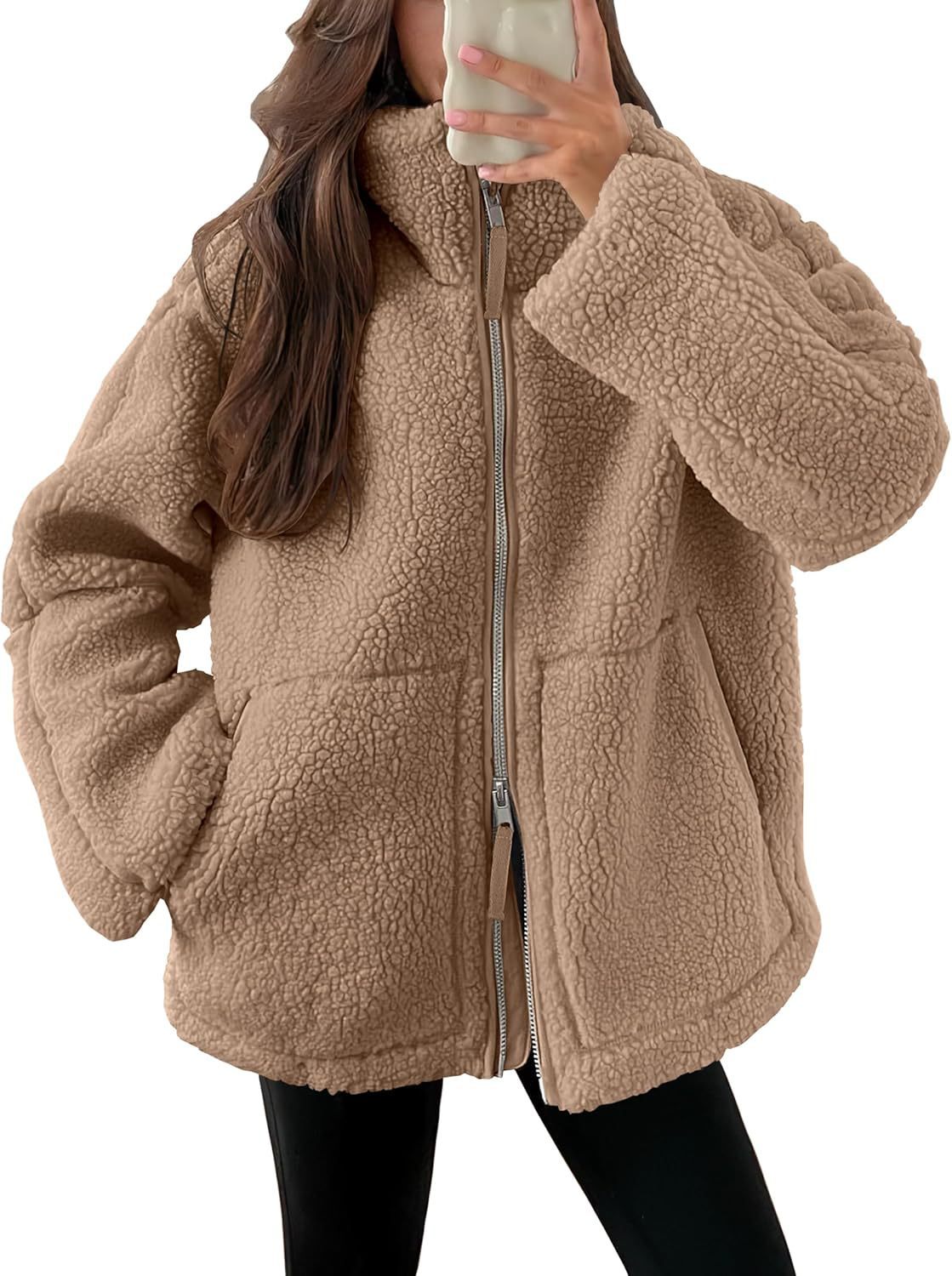 Oversized Fleece Jack met Hoge Kraag