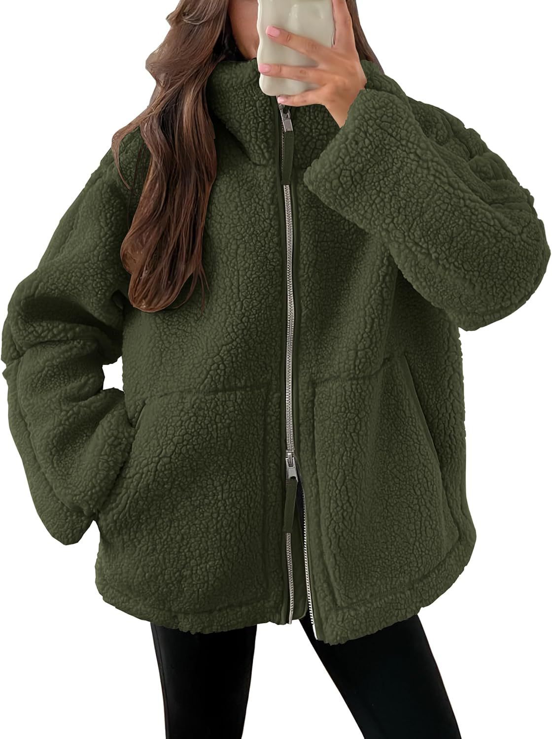 Oversized Fleece Jack met Hoge Kraag