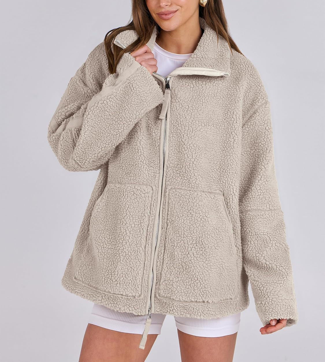 Oversized Fleece Jack met Hoge Kraag