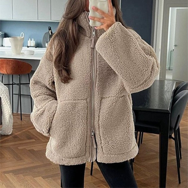 Oversized Fleece Jack met Hoge Kraag