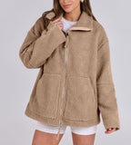 Oversized Fleece Jack met Hoge Kraag