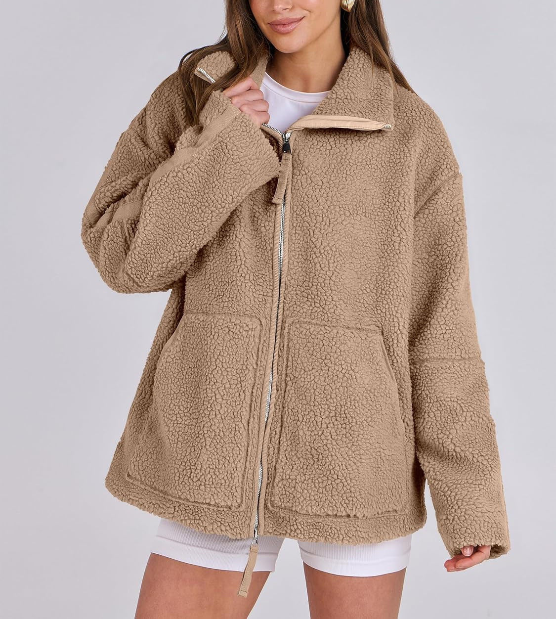 Oversized Fleece Jack met Hoge Kraag