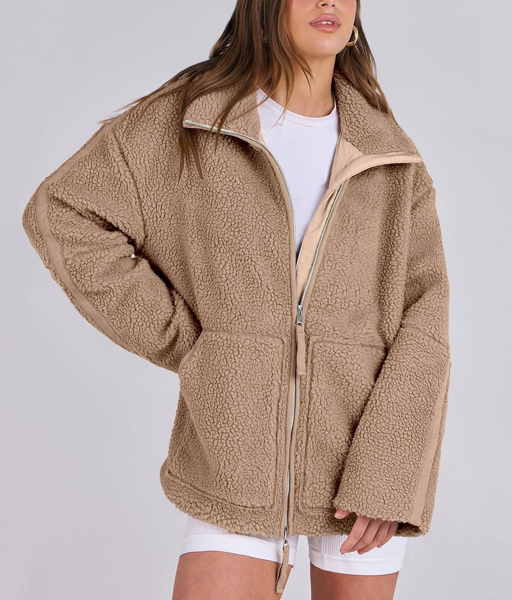 Oversized Fleece Jack met Hoge Kraag