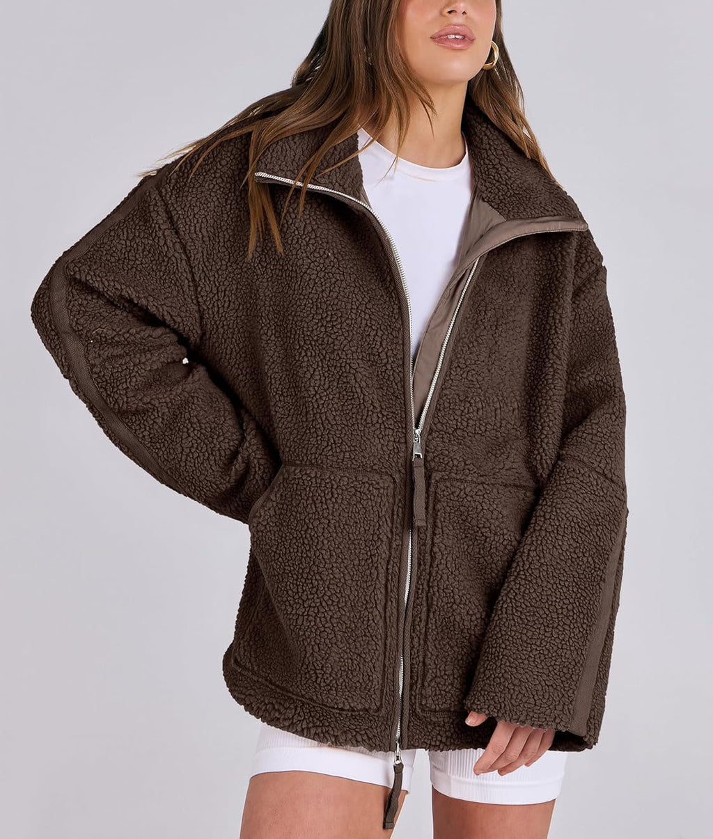 Oversized Fleece Jack met Hoge Kraag