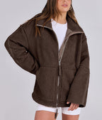 Oversized Fleece Jack met Hoge Kraag