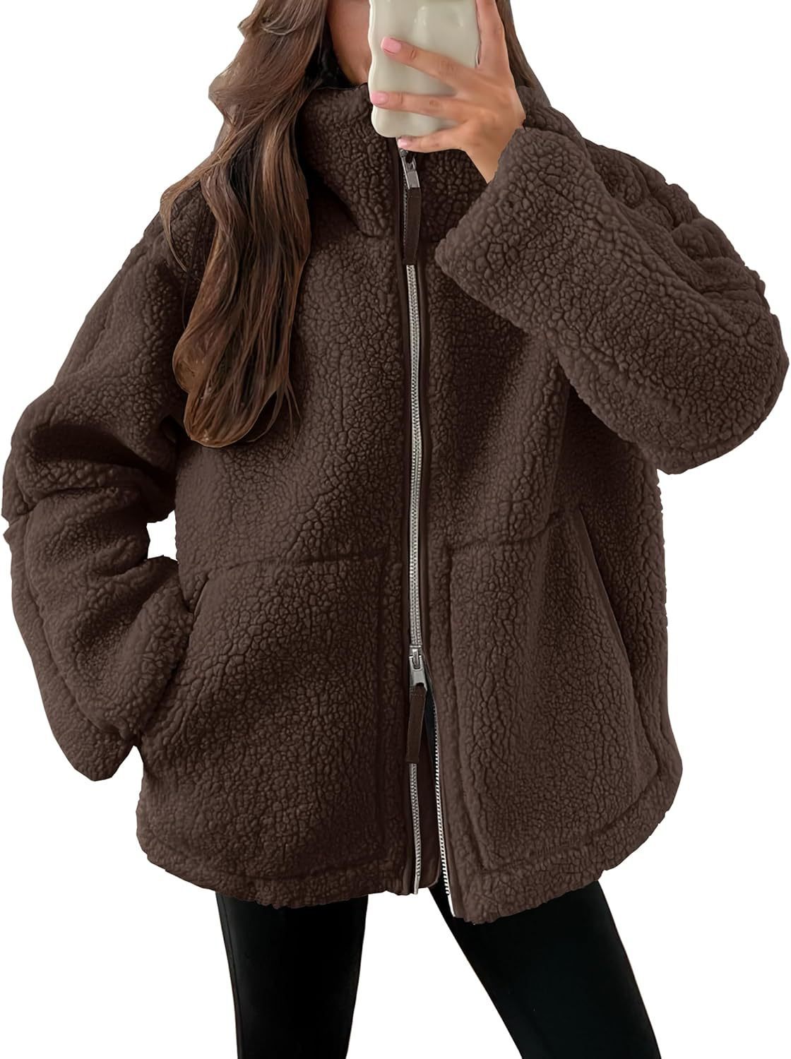 Oversized Fleece Jack met Hoge Kraag