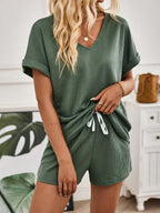 Emora Nova - Dames Loungewear Set met V-hals en Short - Comfortabel Wafelknit