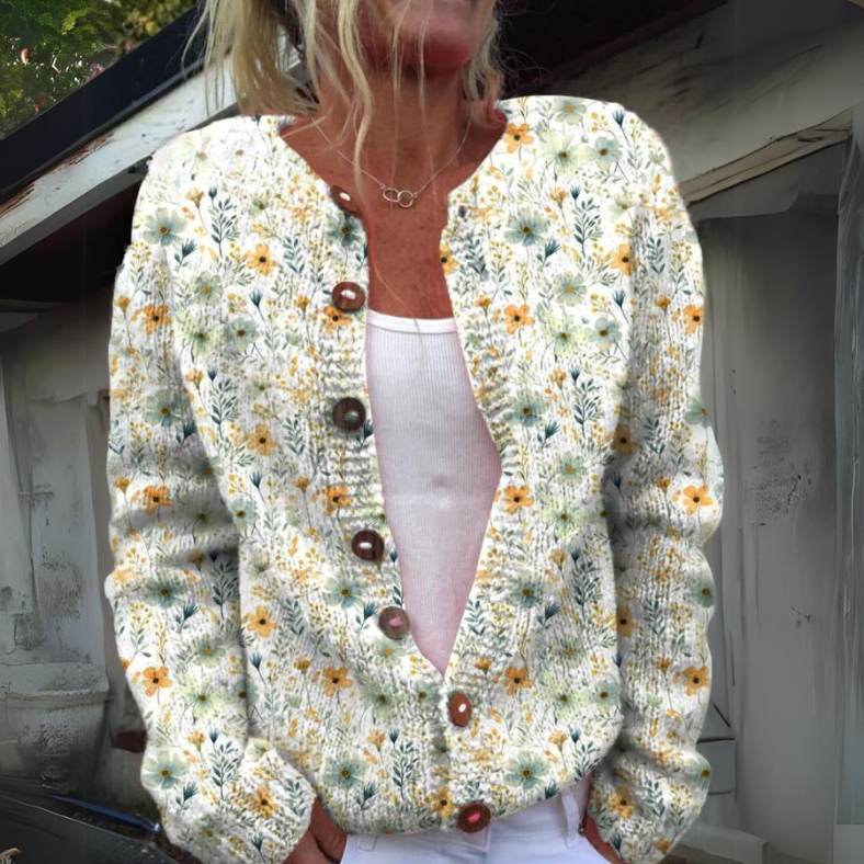 Emora Nova - Dames Gebreide Vest met Bloemenprint - Casual Chic
