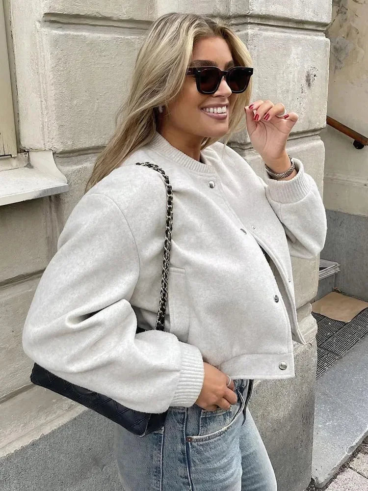 Lichtgewicht Bomberjack met Drukknopen en Geribde Boorden