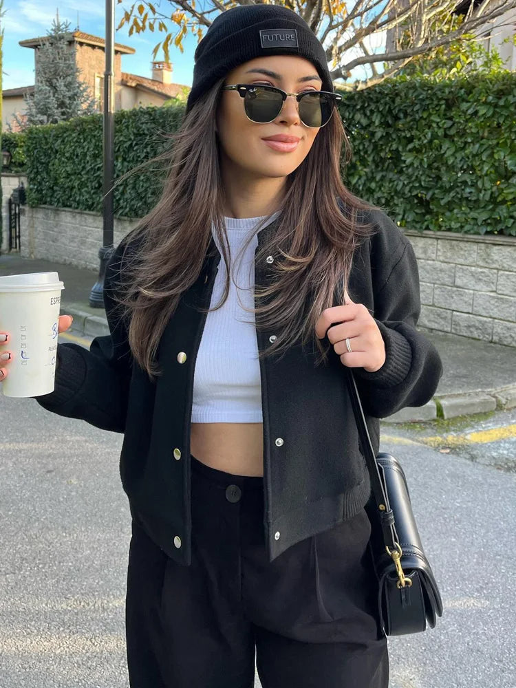 Lichtgewicht Bomberjack met Drukknopen en Geribde Boorden