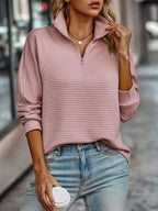 Jumper - Half Zip V Neck And Adjustable Neckline Easy On