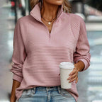 Jumper - Half Zip V Neck And Adjustable Neckline Easy On