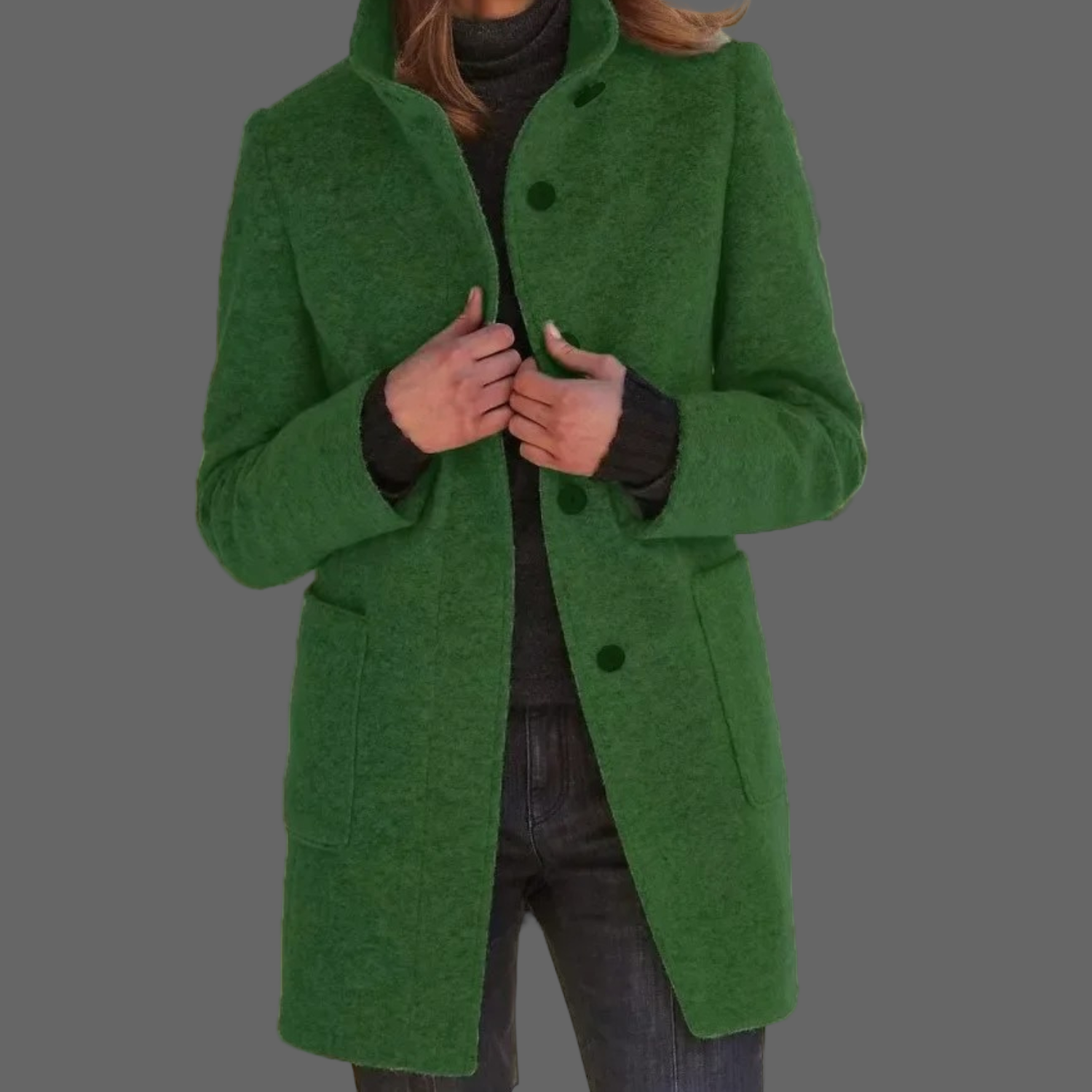 Lotte | Winddichte damesmantel met opstaande kraag in de kleur Donkergroen voor dames in Outdoor stijl ideaal voor de herfst.