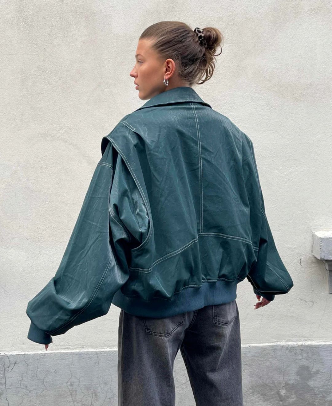 Oversized PU Leren Bomberjas – Gestikte Details