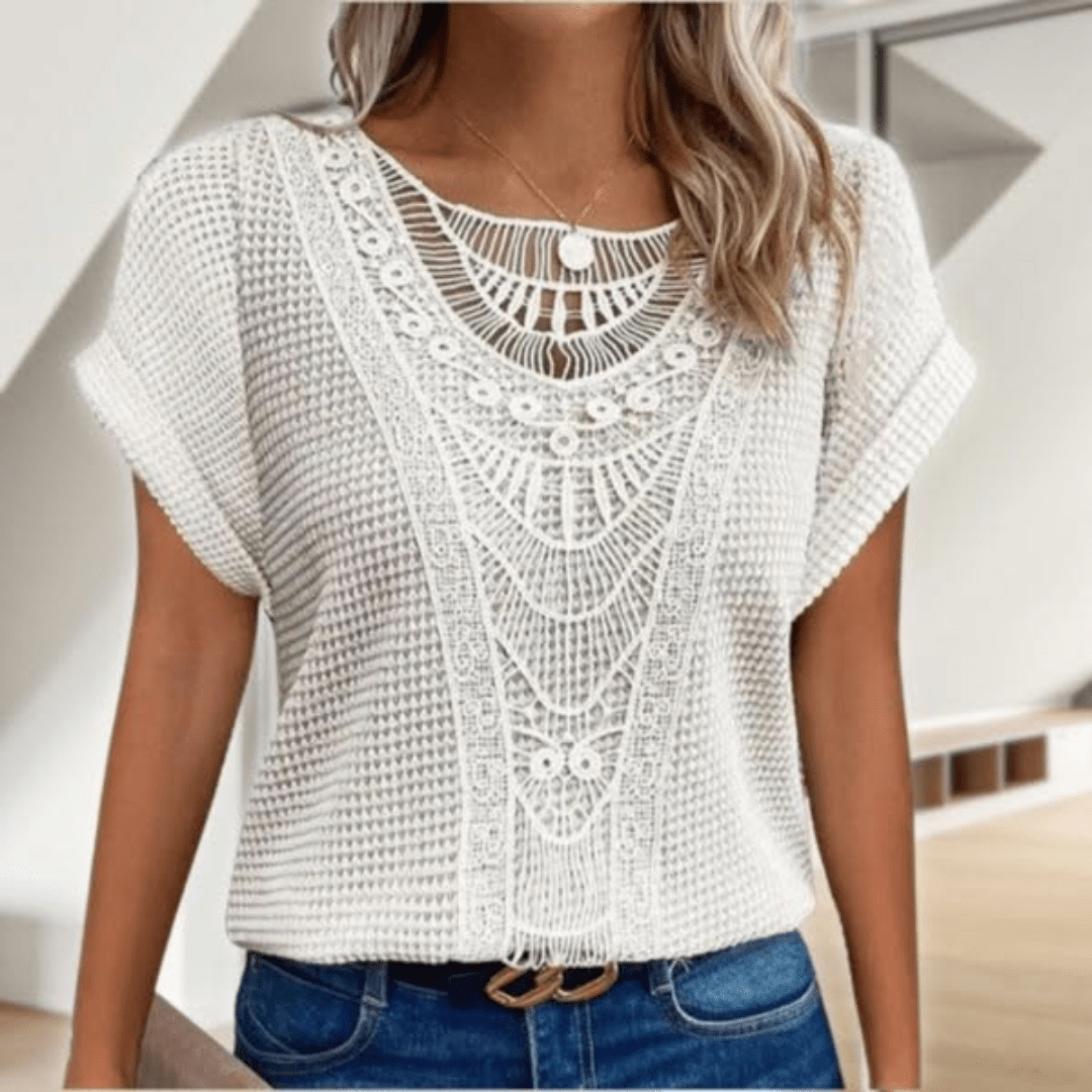 Emora Nova - Bohemian V-hals Gebreide Top met Haakdetails