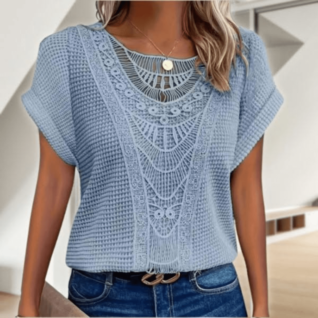 Emora Nova - Bohemian V-hals Gebreide Top met Haakdetails