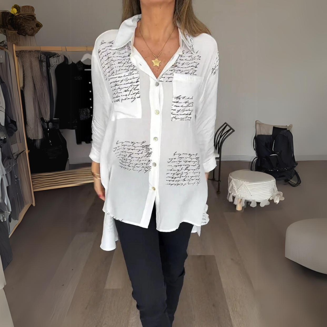 Emora Nova - Hedendaagse Vrouwen Artistieke Blouse met Handschrift Print