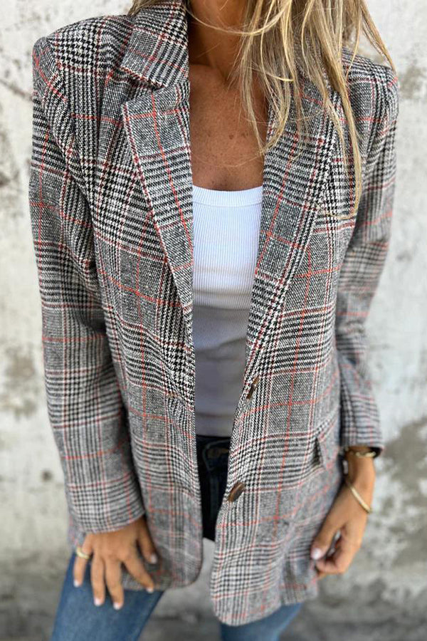 Klassieke Geruite Blazer – Grijze Stofmix