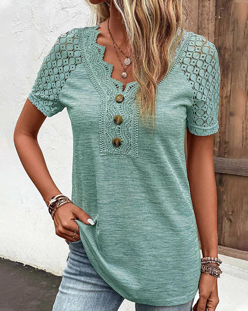 Emora Nova - Casual Dames Top met Kanten Details en Korte Mouwen