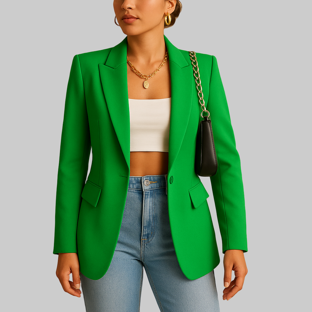 Dames blazer met getailleerde pasvorm en elegant ontwerp, geschikt voor kantoor of formele gelegenheden.