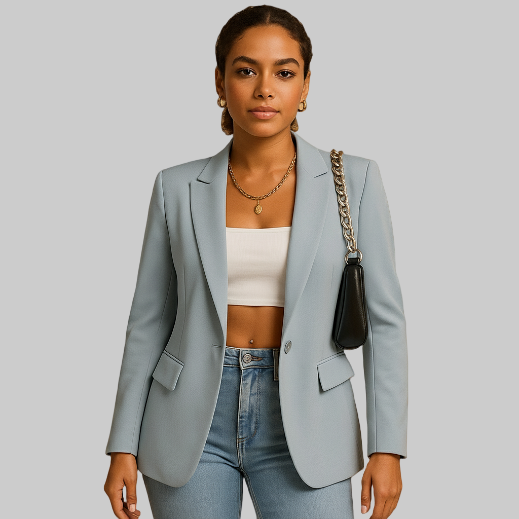 Dames blazer met getailleerde pasvorm en elegant ontwerp, geschikt voor kantoor of formele gelegenheden.