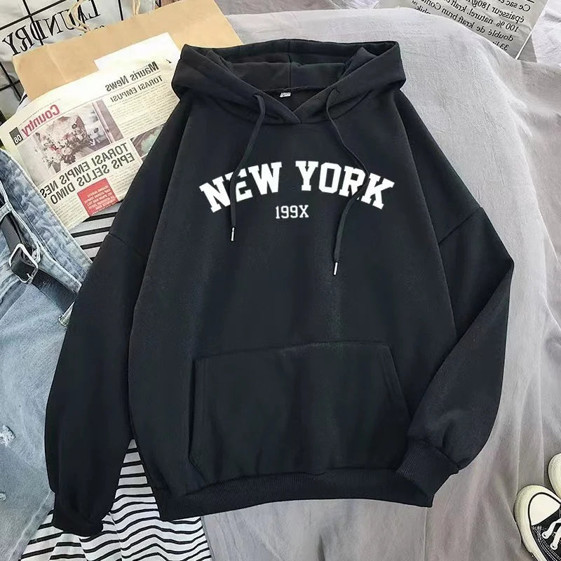 Oversized College Hoodie – New York Print Detail
