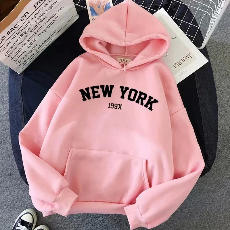 Oversized College Hoodie – New York Print Detail