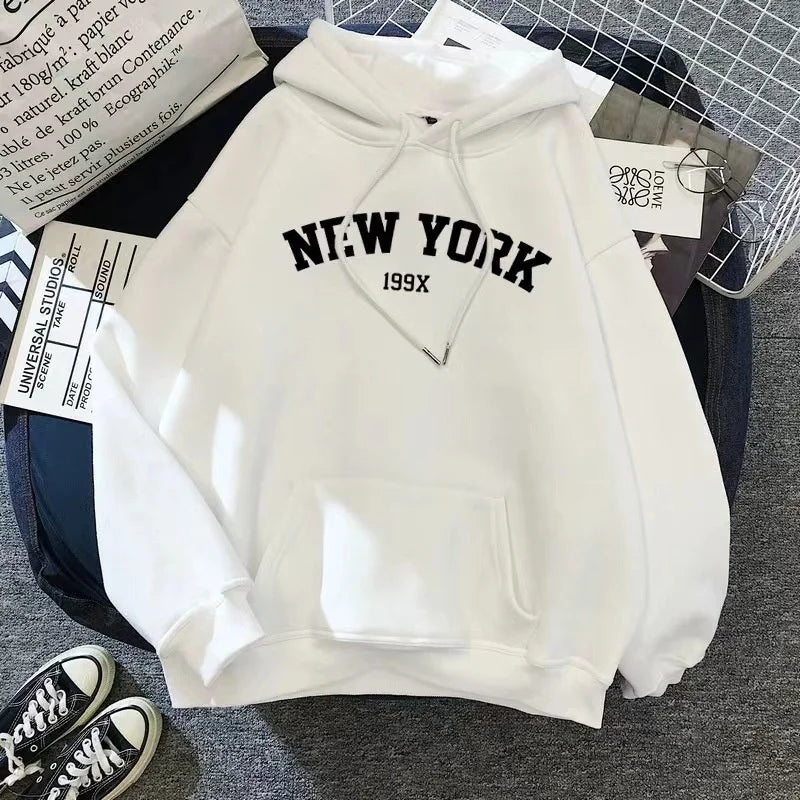 Oversized College Hoodie – New York Print Detail