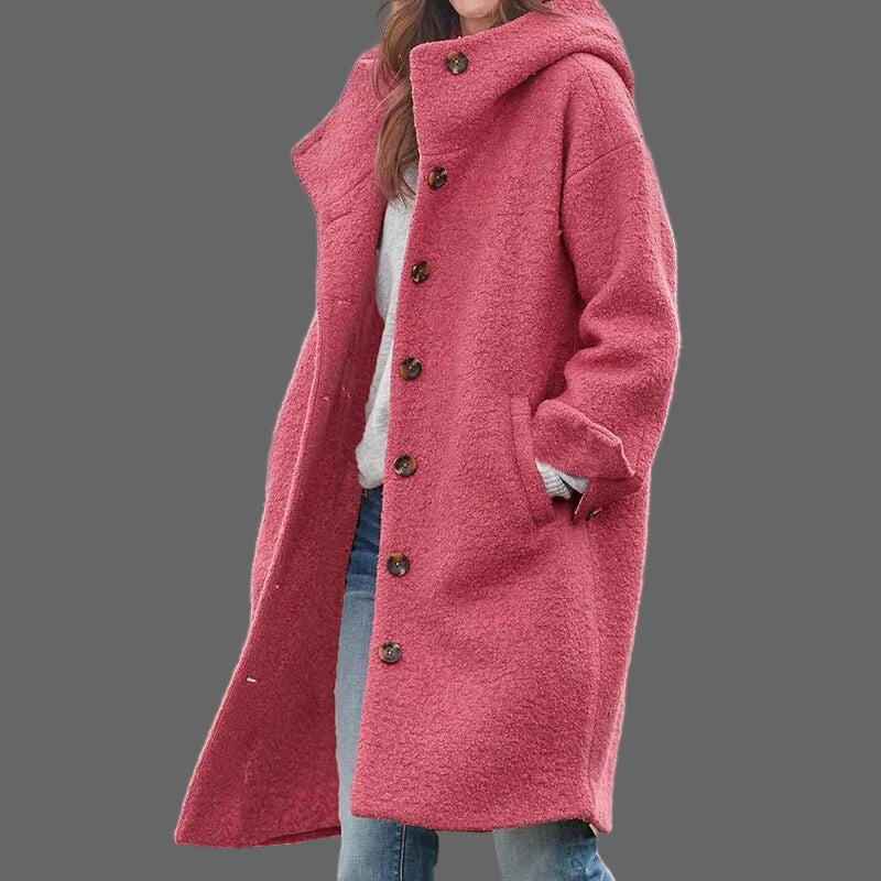 Lange Tweed-Look Mantel Met Capuchon