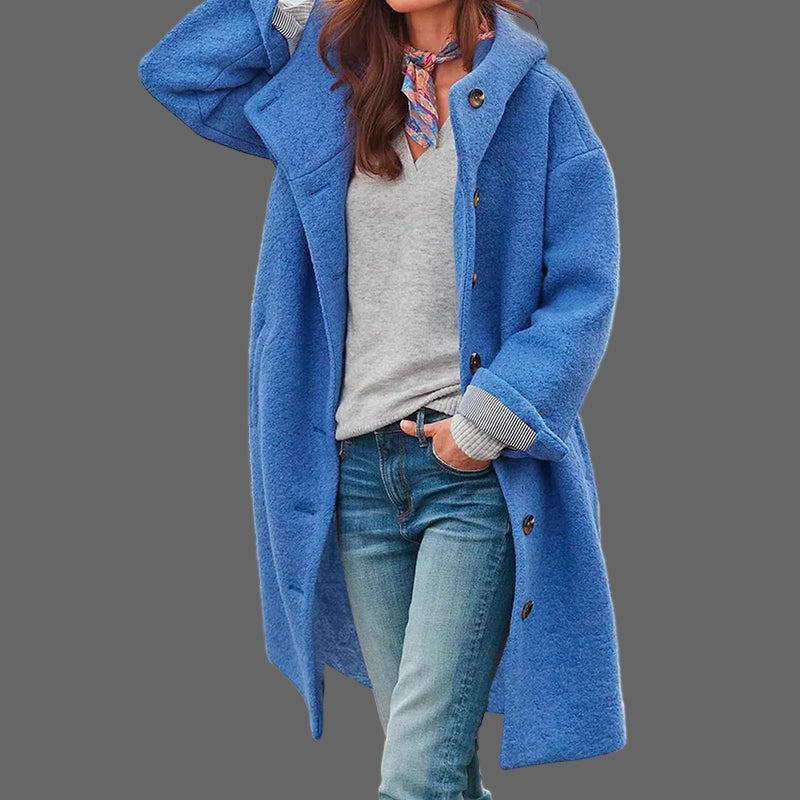 Lange Tweed-Look Mantel Met Capuchon