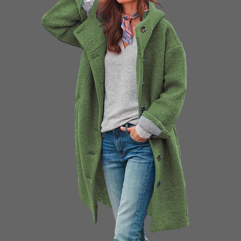 Lange Tweed-Look Mantel Met Capuchon