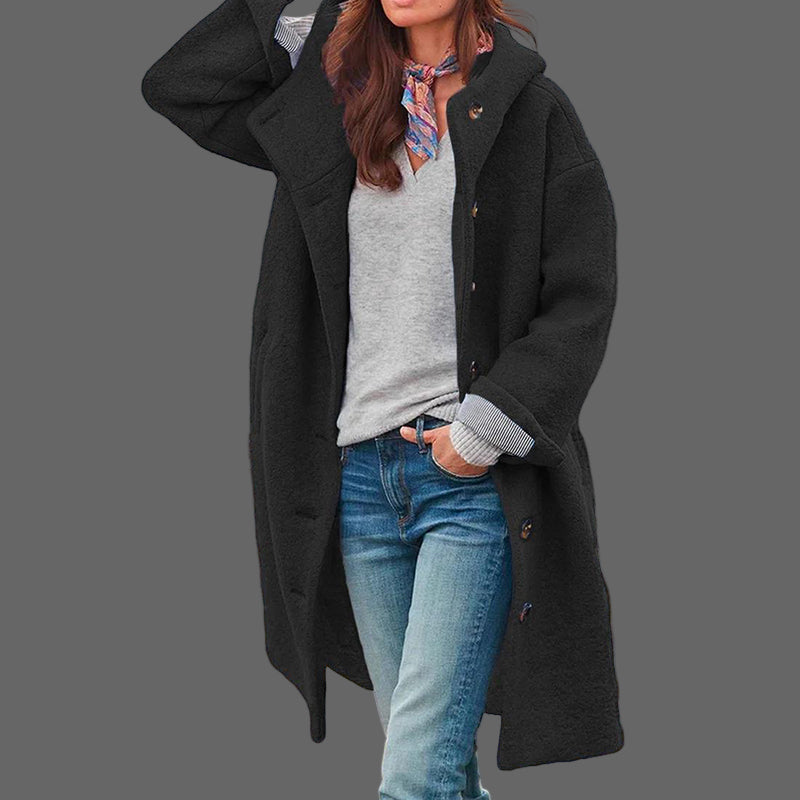 Lange Tweed-Look Mantel Met Capuchon