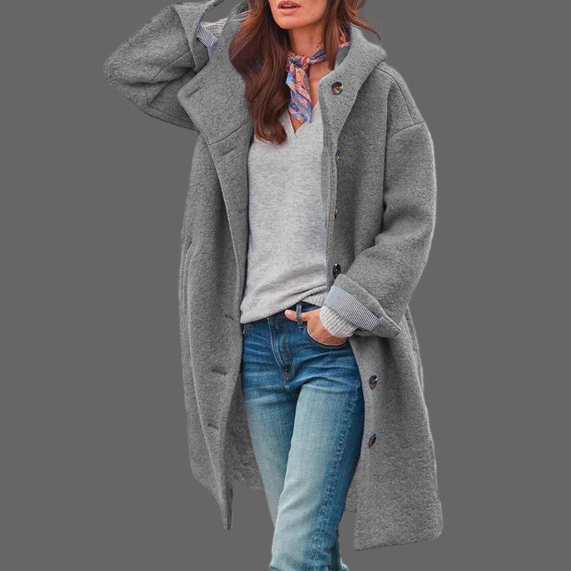 Lange Tweed-Look Mantel Met Capuchon