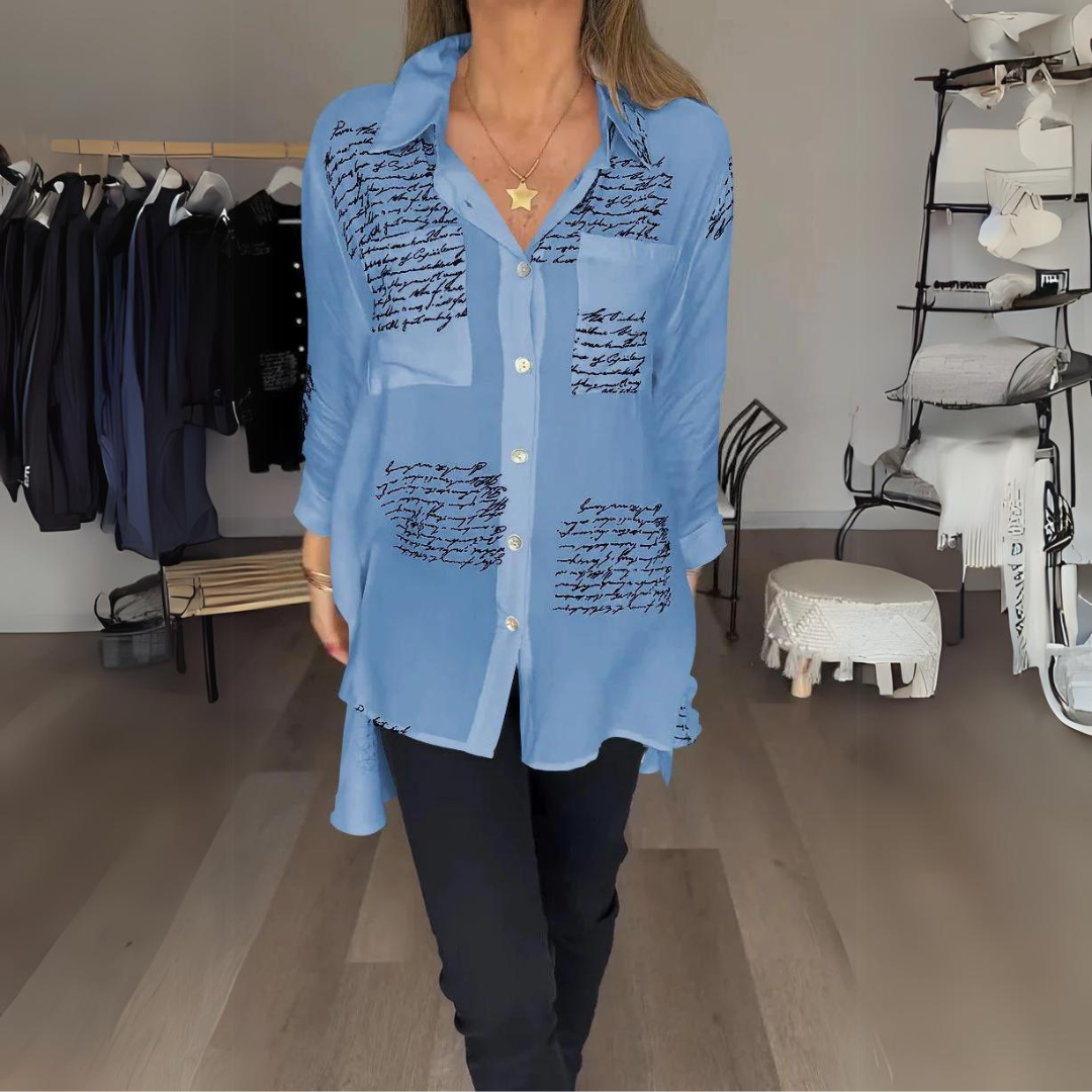 Emora Nova - Hedendaagse Vrouwen Artistieke Blouse met Handschrift Print