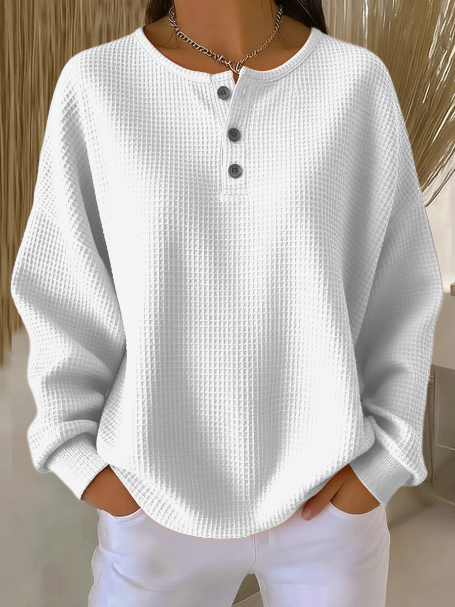 Casual  Wafel Gebreide Henley Shirt