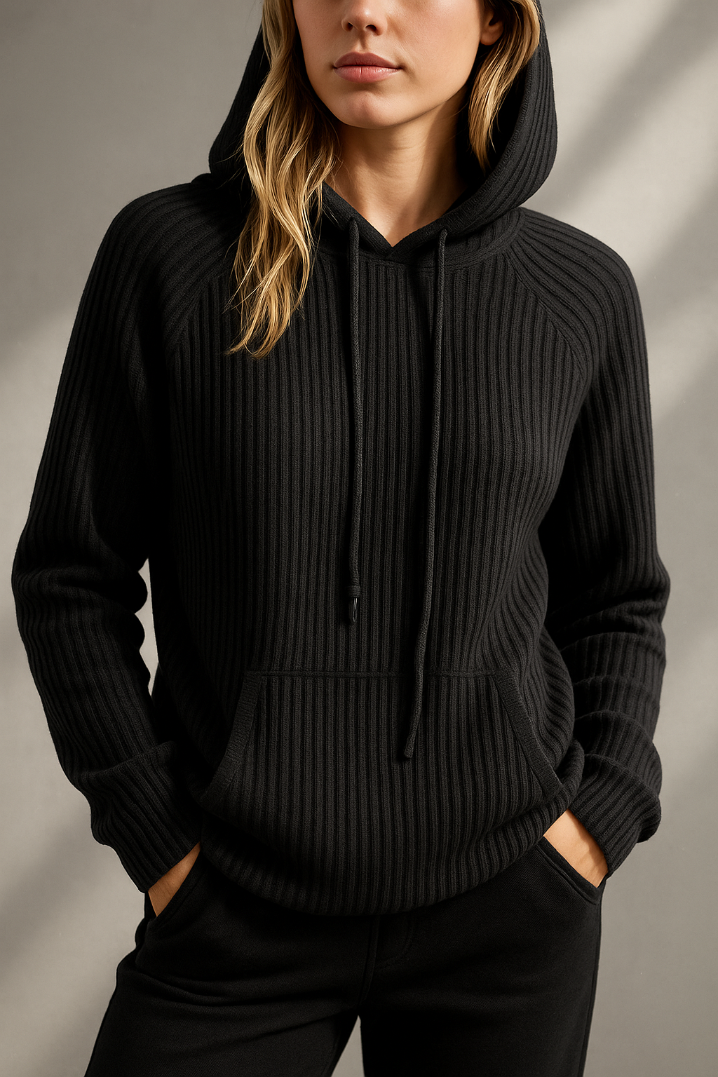 Ribgebreide Hoodie – Casual Trui met Capuchon