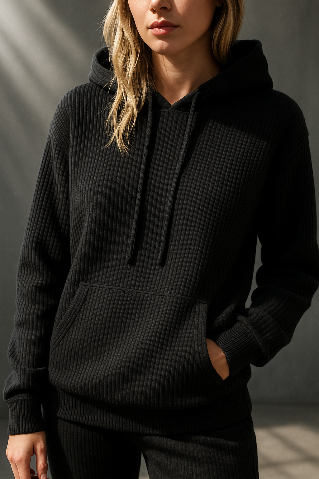 Ribgebreide Hoodie – Casual Trui met Capuchon