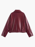 Burgundy Oversized Leren Jas – Statement Ritsdetail