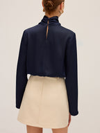 Satijnen Blouse met Gedrapeerde Hoge Hals