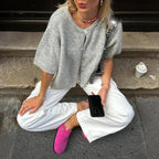 Fuzzy Kort Gebreid Vest met Knoopsluiting