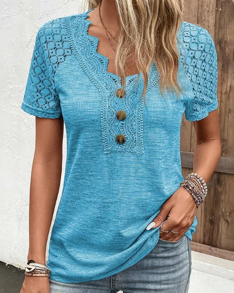 Emora Nova - Casual Dames Top met Kanten Details en Korte Mouwen