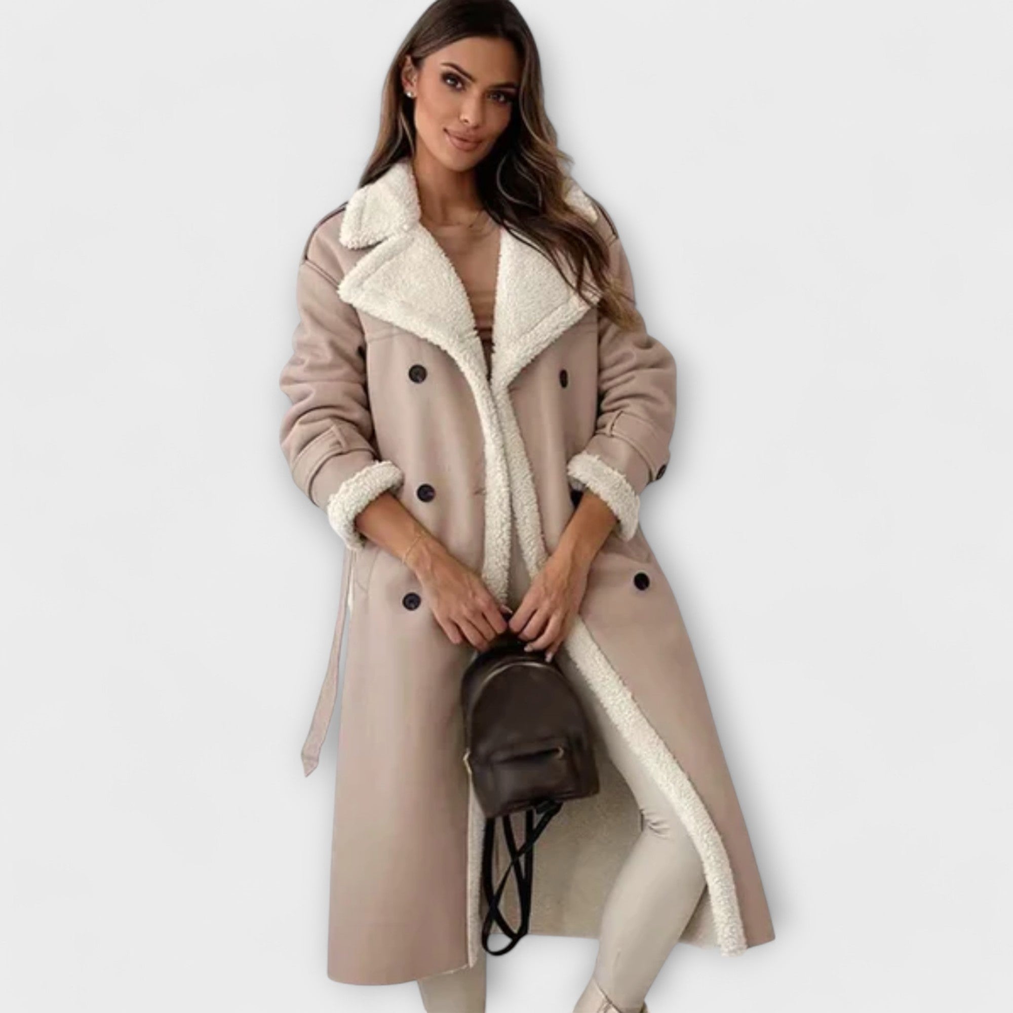 Lange Shearling Trenchcoat – Zachte Teddy Voering