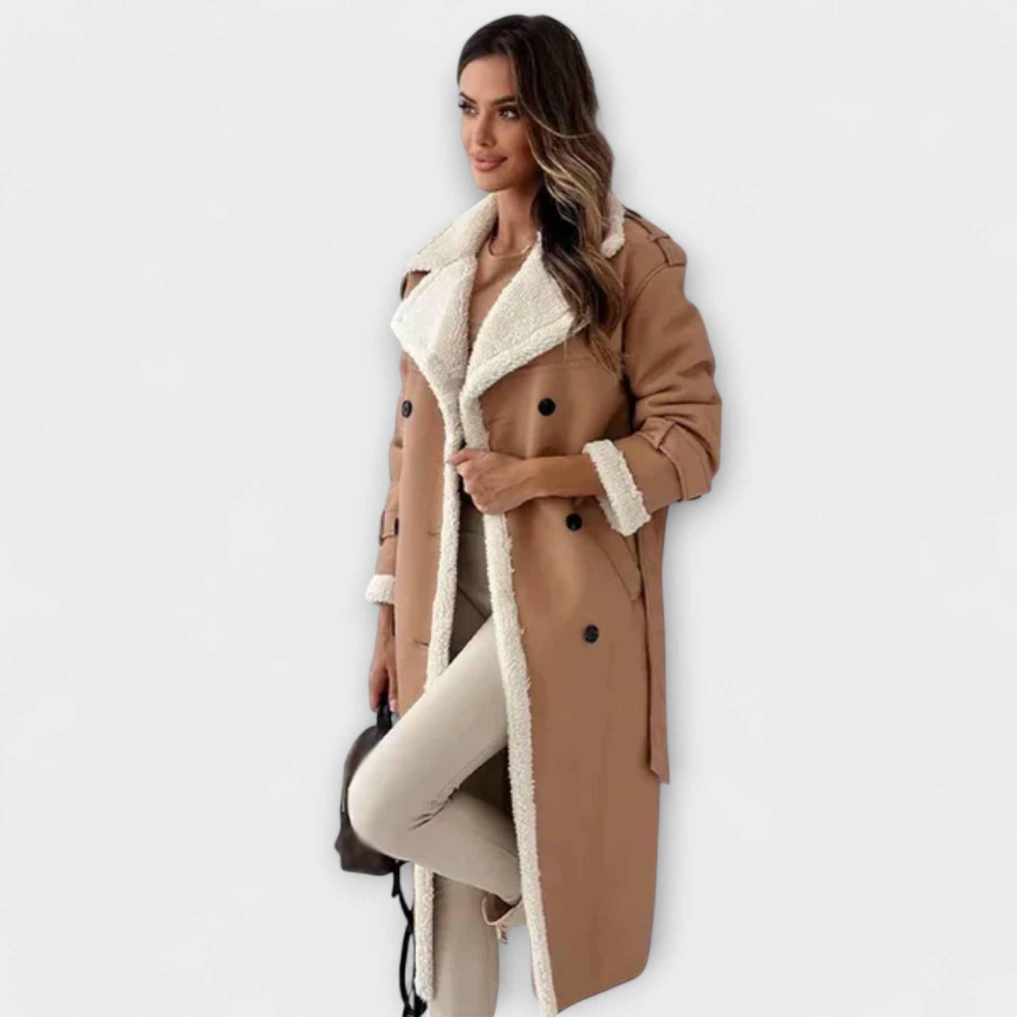 Lange Shearling Trenchcoat – Zachte Teddy Voering